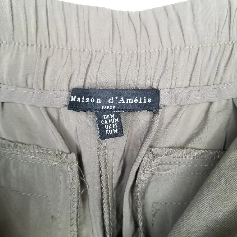 Olive Satin Cargo Pants Women Wide Leg Khaki Matte Utility Chic Wmn's Medium - Picture 4 of 5